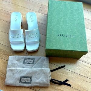 Gucci White Logo Rubber Heels